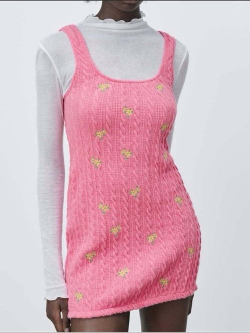 Zara Embroidered Floral Knit Tank Mini Dress